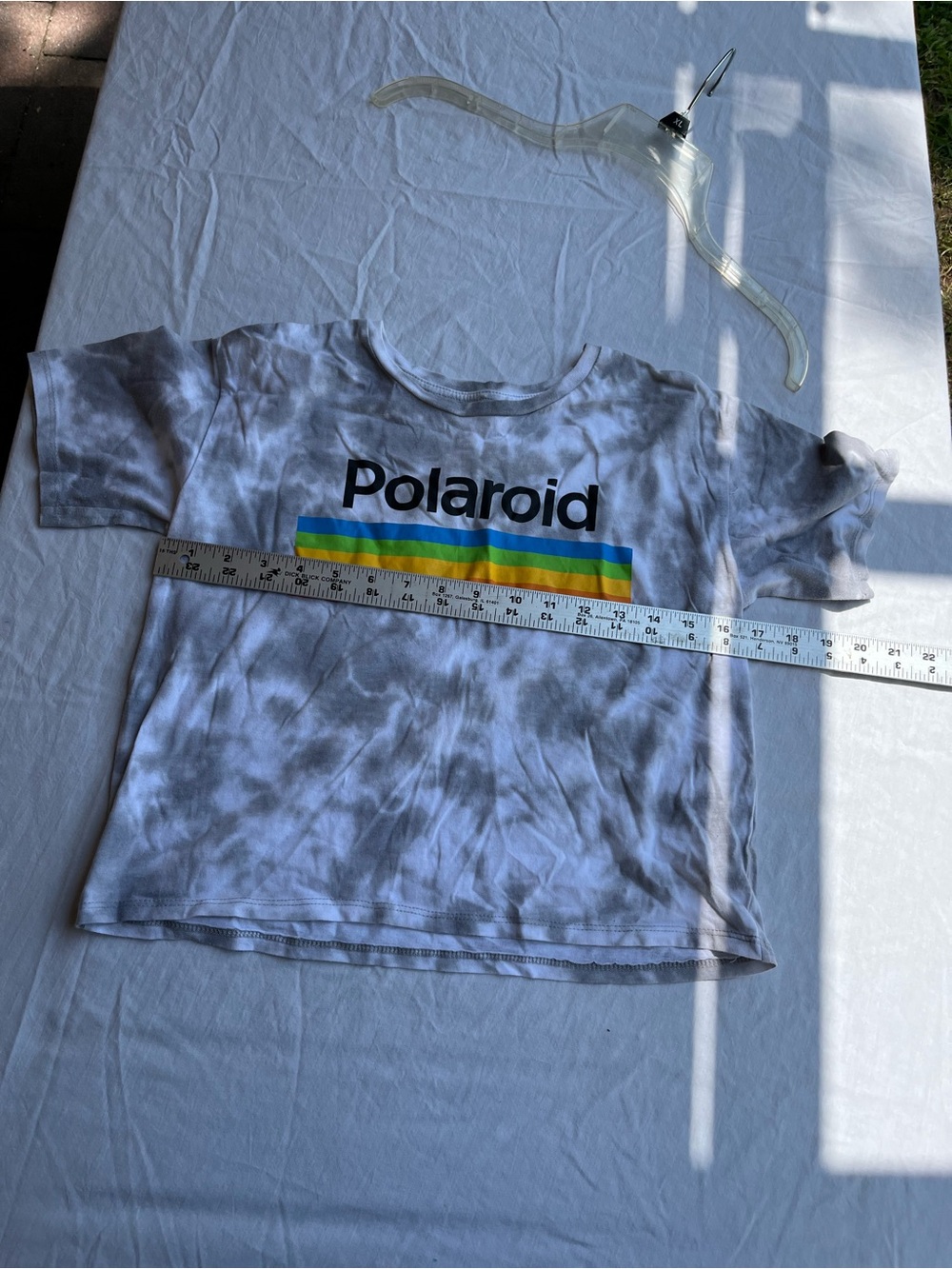 Polaroid White Gray Tie-Dye Logo Tee with Rainbow Stripe kids xl 14-16
